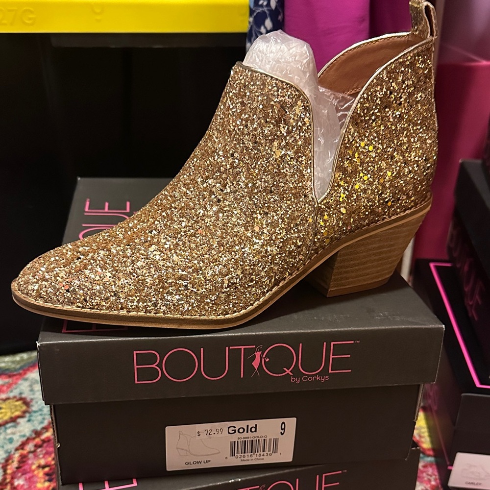 Boutique Sparkling Gold Ankle Booties